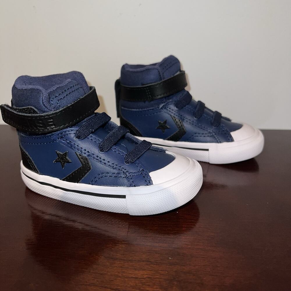 Converse Baby Boy Pro Blaze Strap Faux Leather Hi - Martian Size 5 Blue Black